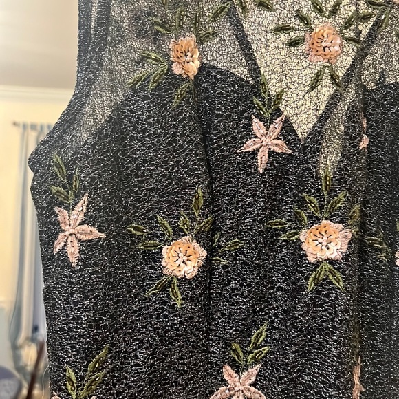 Anthropologie BHLDN Metallic Beaded Floral Maxi Dress Gown w/ Illusion Neckline - Picture 5 of 6